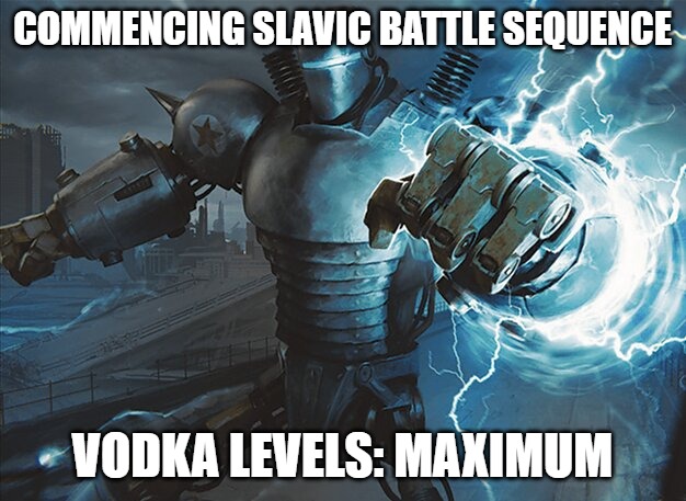 Slavic Liberty Prime | COMMENCING SLAVIC BATTLE SEQUENCE; VODKA LEVELS: MAXIMUM | image tagged in slavic liberty prime,slavic lives matter,slavic battle | made w/ Imgflip meme maker