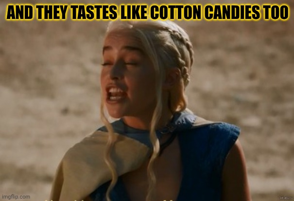 daenerys GOT | AND THEY TASTES LIKE COTTON CANDIES TOO | image tagged in daenerys got | made w/ Imgflip meme maker