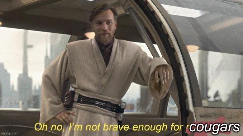 Cougars | cougars | image tagged in oh no i'm not brave enough for politics,cougar | made w/ Imgflip meme maker