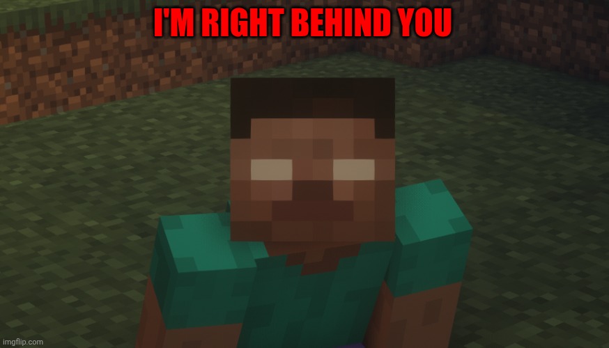 Herobrine staring at u | I'M RIGHT BEHIND YOU | image tagged in herobrine staring at u | made w/ Imgflip meme maker