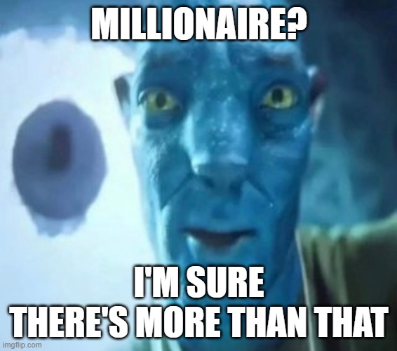 Millionaire? | MILLIONAIRE? I'M SURE THERE'S MORE THAN THAT | image tagged in avatar guy | made w/ Imgflip meme maker