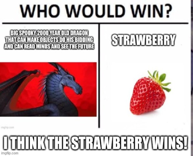 dragon vs strawberry | image tagged in wings of fire | made w/ Imgflip meme maker