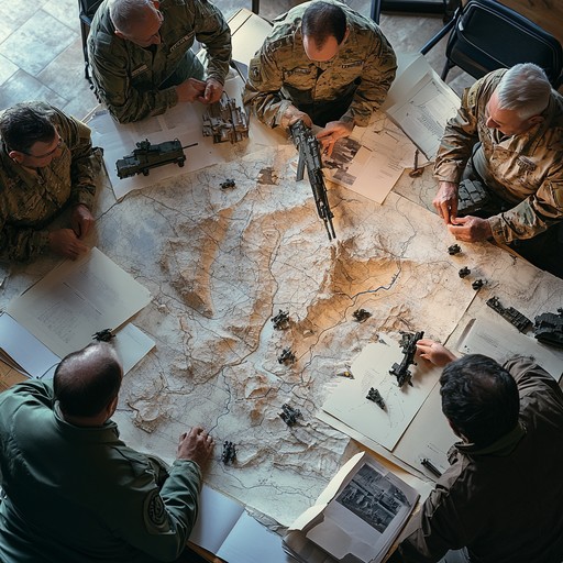 Military body staff looking at strategy meeting table Blank Meme Template