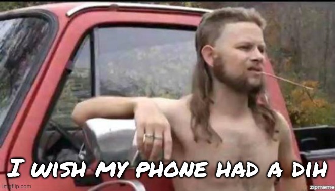almost politically correct redneck | I wish my phone had a dih | image tagged in almost politically correct redneck | made w/ Imgflip meme maker