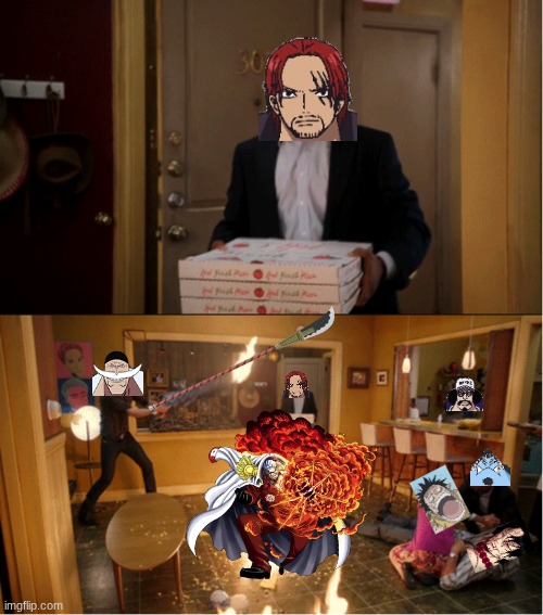 shanks showing up at marineford | image tagged in community fire pizza meme,one piece | made w/ Imgflip meme maker