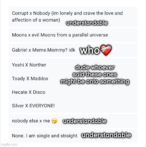 understandable; who❤️‍🩹; dude whoever said these ones might be onto something; understandable; understandable | made w/ Imgflip meme maker