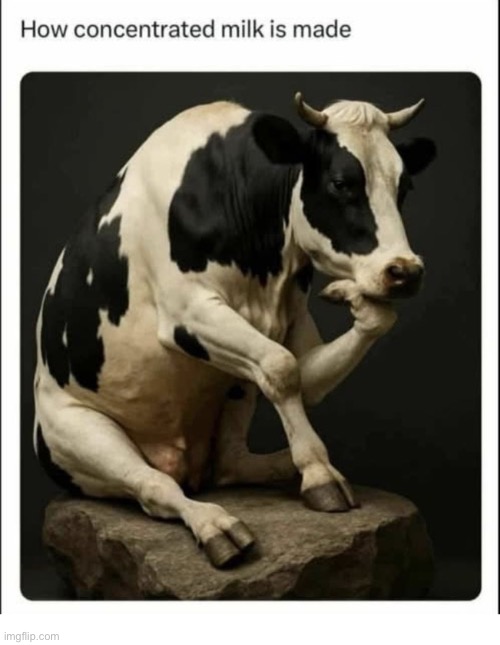 Fun facts… | image tagged in repost,concentrated milk,cow,thinking pose,how its made | made w/ Imgflip meme maker