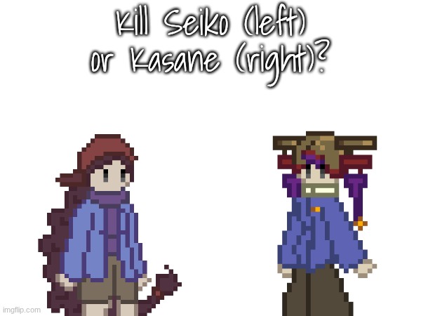 WE CAN'T KEEP TYING | Kill Seiko (left) or Kasane (right)? | image tagged in e | made w/ Imgflip meme maker
