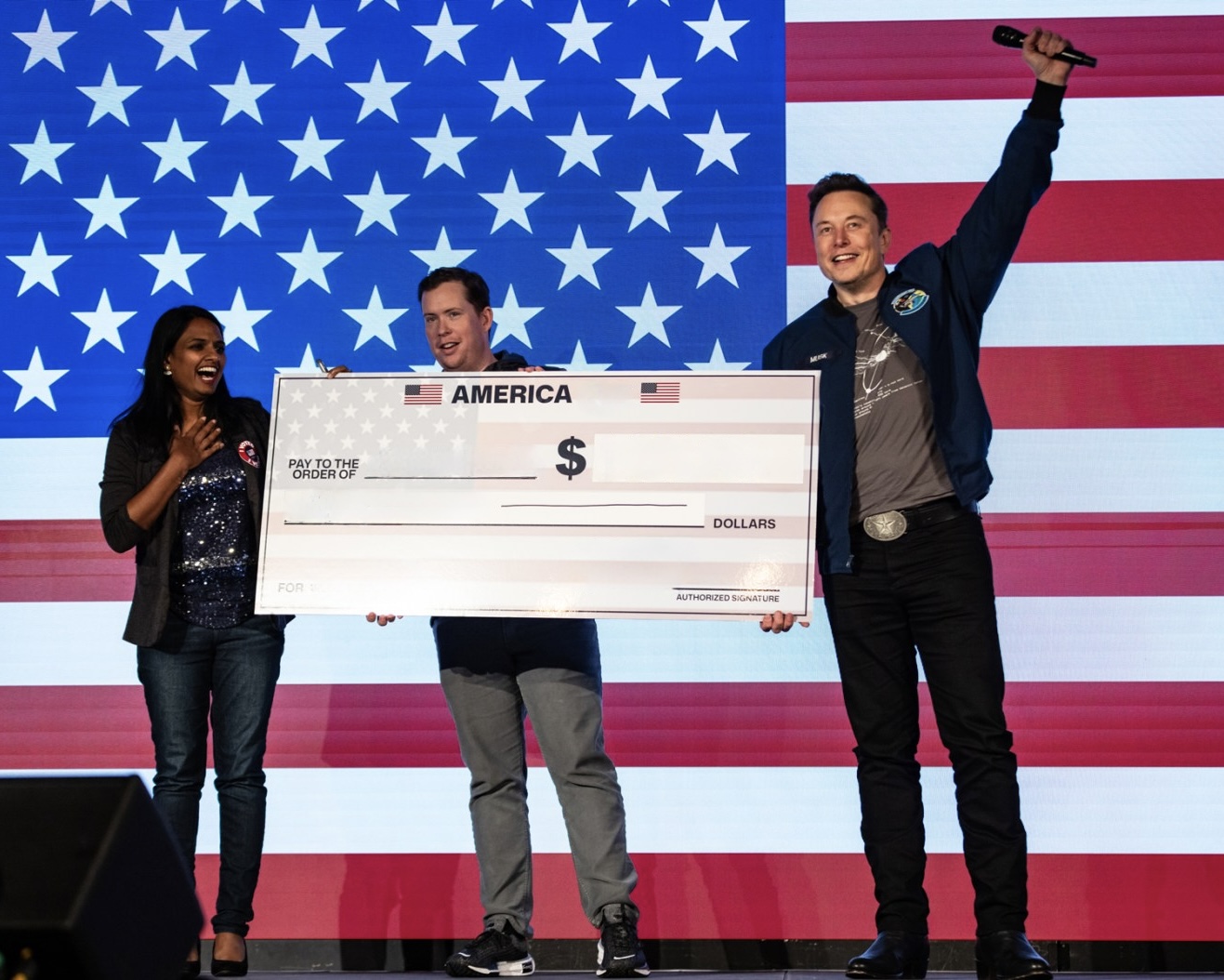 Elon Musk holding giant America check Blank Meme Template
