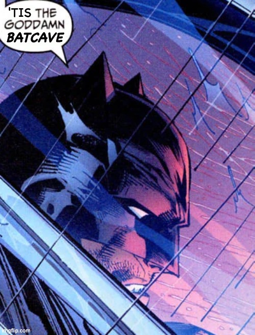 'tis the goddamn batcave | 'TIS; BATCAVE | image tagged in batman | made w/ Imgflip meme maker
