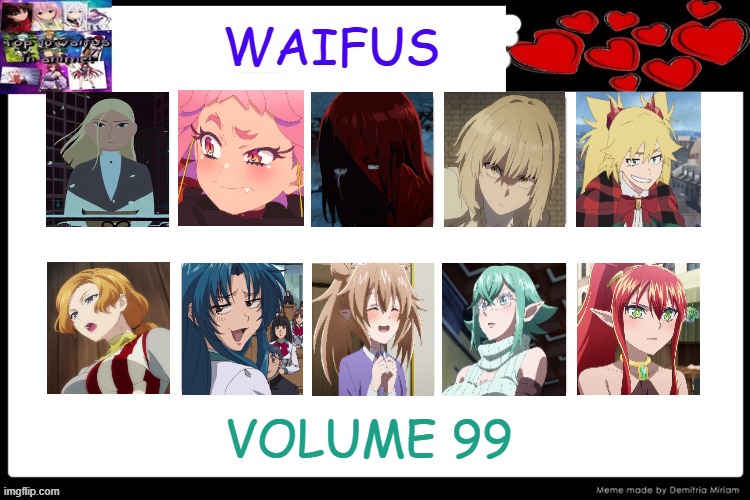 waifus volume 99 | VOLUME 99 | image tagged in waifus blank,volume 99,anime,long way north,blondes,waifuus | made w/ Imgflip meme maker