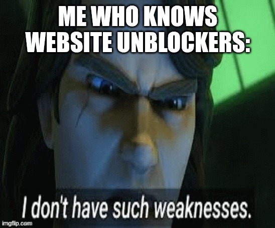 i dont have such weaknesses | ME WHO KNOWS WEBSITE UNBLOCKERS: | image tagged in i dont have such weaknesses | made w/ Imgflip meme maker