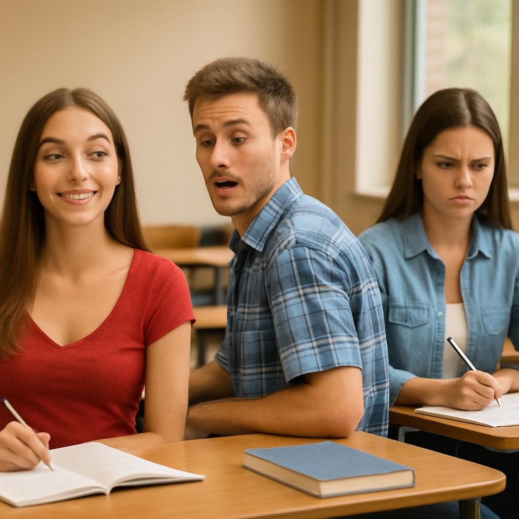 distracted boyfriend in class Blank Meme Template