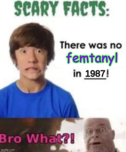 Scary facts | femtanyl; 1987 | image tagged in scary facts | made w/ Imgflip meme maker