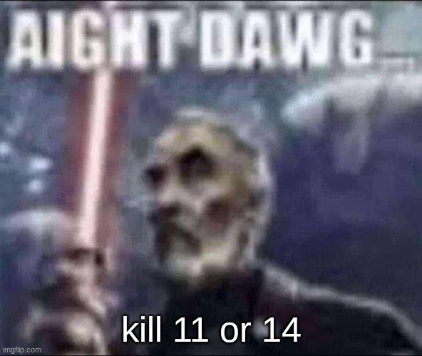 continuing with the anonymous number voting game | kill 11 or 14 | image tagged in aight dawg | made w/ Imgflip meme maker