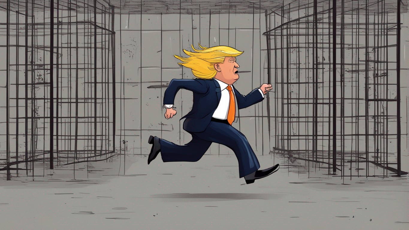 Donald Trump trying to outrun justice and prison Blank Meme Template