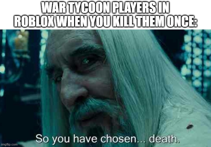 I may be guilty of this myself | WAR TYCOON PLAYERS IN ROBLOX WHEN YOU KILL THEM ONCE: | image tagged in so you have chosen death,roblox,war tycoon,kizmo | made w/ Imgflip meme maker