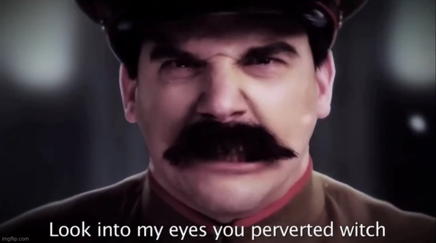 stalin status | image tagged in look into my eyes you perverted witch | made w/ Imgflip meme maker
