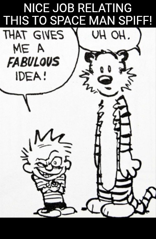 fabulous idea | NICE JOB RELATING THIS TO SPACE MAN SPIFF! | image tagged in fabulous idea | made w/ Imgflip meme maker