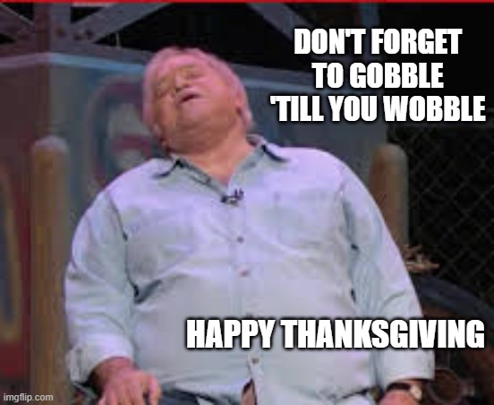 On Thanksgiving, don't forget do Gobble 'till you Wobble !! | DON'T FORGET TO GOBBLE 'TILL YOU WOBBLE; HAPPY THANKSGIVING | image tagged in funny,humor,thanksgiving,eating,turkey | made w/ Imgflip meme maker