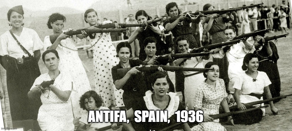 Old Guys With Beards and Red Hats, Look Out! | ANTIFA,  SPAIN,  1936 | image tagged in maga | made w/ Imgflip meme maker