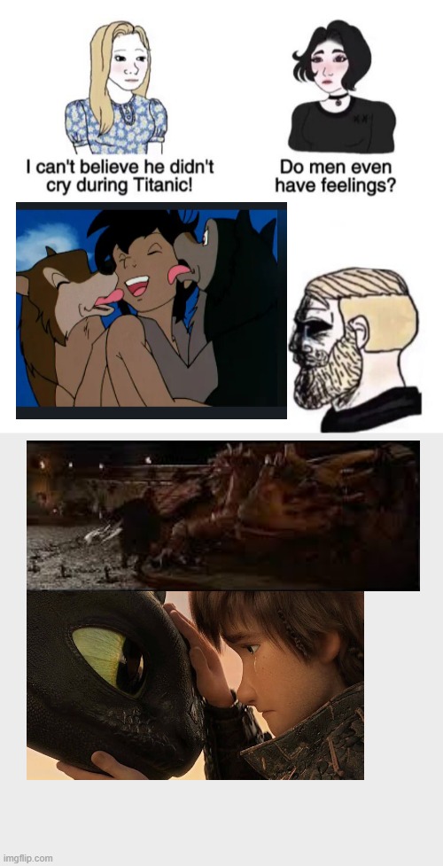 Emotional moments | image tagged in chad crying,httyd,the jungle book,dragonheart,anime,emotional | made w/ Imgflip meme maker