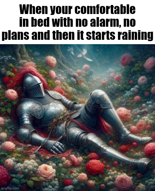 Best feeling ever | When your comfortable in bed with no alarm, no plans and then it starts raining | image tagged in memes,funny,relatable,relatable memes,why are you reading the tags,stop reading the tags | made w/ Imgflip meme maker