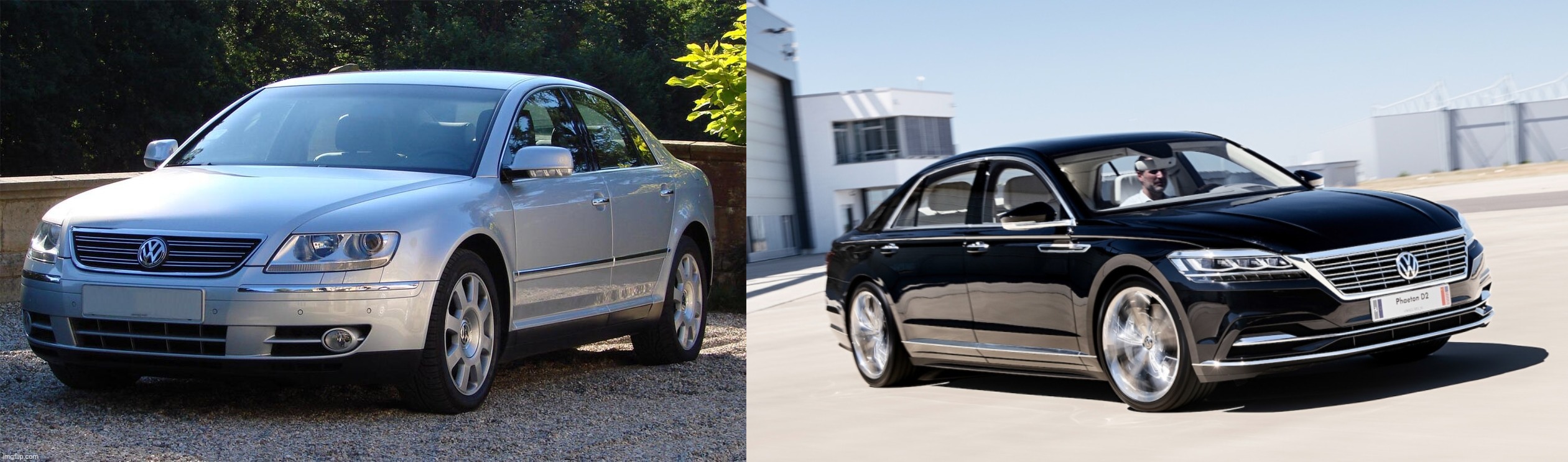 Volkswagen Phaeton 2005 And 2024 | image tagged in 2005 volkswagen phaeton,volkswagen phaeton 2024 | made w/ Imgflip meme maker