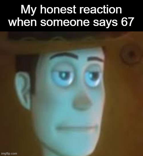 I have no hope for humanity | My honest reaction when someone says 67 | image tagged in disappointed woody | made w/ Imgflip meme maker