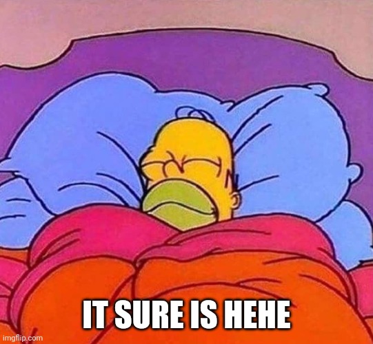 Homer Simpson sleeping peacefully | IT SURE IS HEHE | image tagged in homer simpson sleeping peacefully | made w/ Imgflip meme maker
