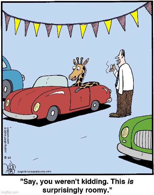 Rubes | image tagged in comics,rubes,car lot,giraffe,head room | made w/ Imgflip meme maker