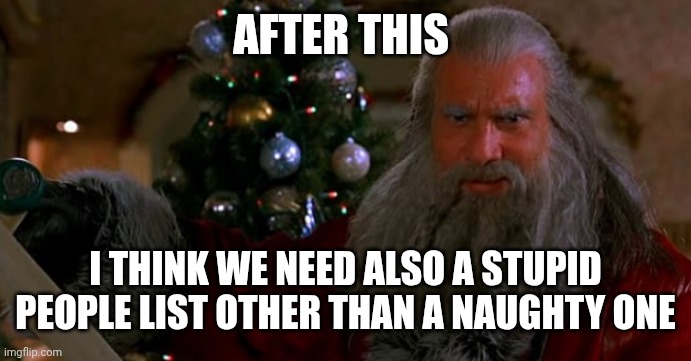 Santa Goldberg | AFTER THIS I THINK WE NEED ALSO A STUPID PEOPLE LIST OTHER THAN A NAUGHTY ONE | image tagged in santa goldberg | made w/ Imgflip meme maker