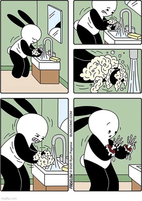 Buni Comics | image tagged in comics,buni comics,washing hands,ocd,went too far,bones | made w/ Imgflip meme maker