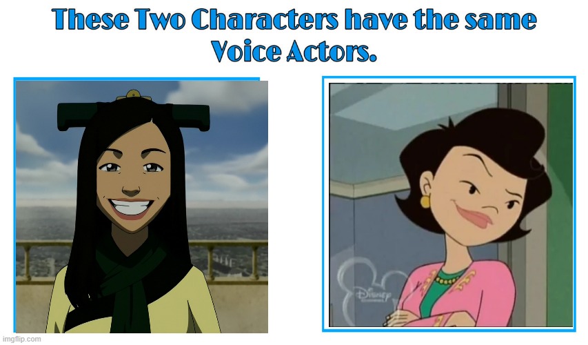 Lauren Tom 2 | image tagged in same voice actor,lauren tom,avatar the last airbender,american dragon jake long,nickelodeon,disney | made w/ Imgflip meme maker