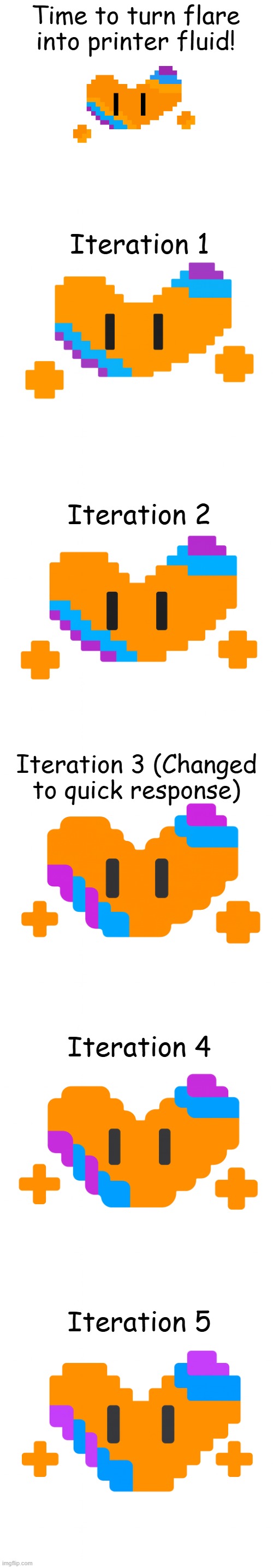Look how they massacred my boy. (Basically, I told ai to redraw flare, but everytime they redraw the redrawings. | Time to turn flare into printer fluid! Iteration 1; Iteration 2; Iteration 3 (Changed to quick response); Iteration 4; Iteration 5 | made w/ Imgflip meme maker