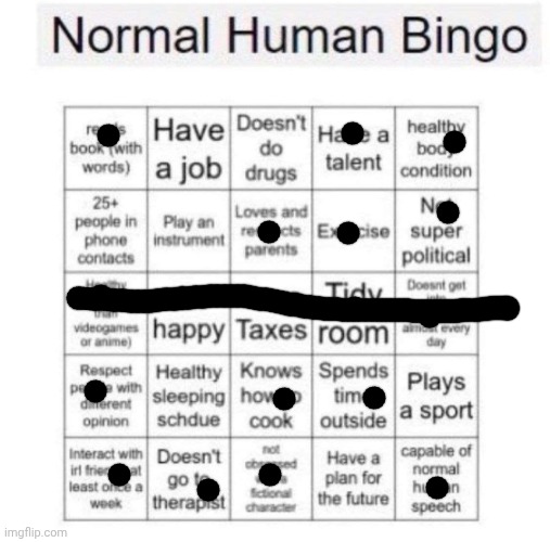 Normal human bingo | image tagged in normal human bingo | made w/ Imgflip meme maker