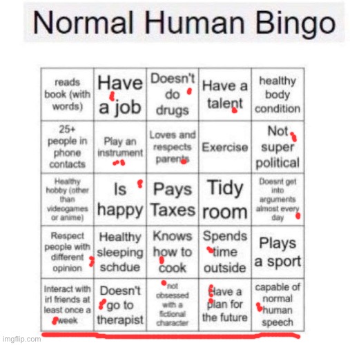 Normal human bingo | image tagged in normal human bingo | made w/ Imgflip meme maker