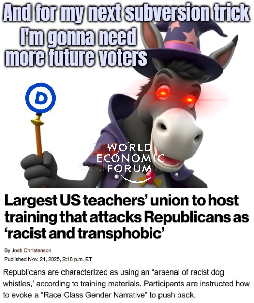 Devious, but the battle is way bigger than the U.S, who hasn't been calling its own shots for many years | And for my next subversion trick; I'm gonna need more future voters | image tagged in woke,democrats,identity politics,globalism,indoctrination | made w/ Imgflip meme maker