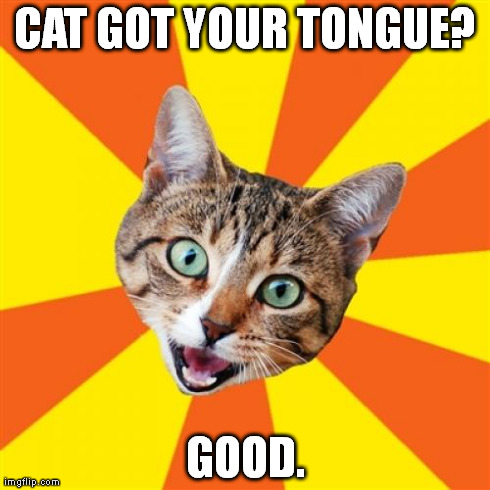 Bad Advice Cat | CAT GOT YOUR TONGUE? GOOD. | image tagged in memes,bad advice cat | made w/ Imgflip meme maker