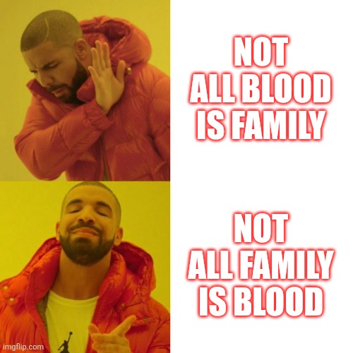Family | NOT ALL BLOOD IS FAMILY; NOT ALL FAMILY IS BLOOD | image tagged in drake blank | made w/ Imgflip meme maker