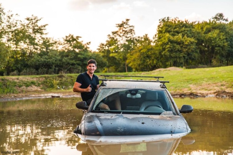 car in lake | image tagged in car in lake | made w/ Imgflip meme maker