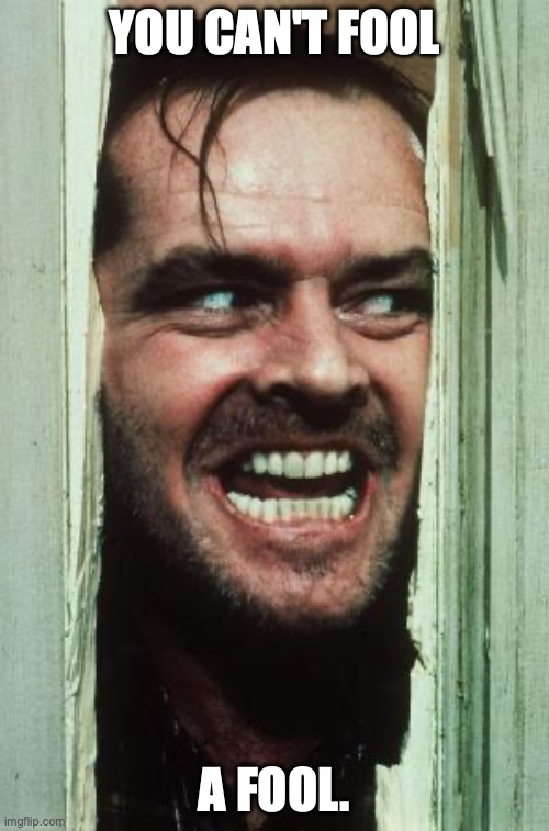 Here's Johnny Meme | YOU CAN'T FOOL; A FOOL. | image tagged in memes,here's johnny | made w/ Imgflip meme maker