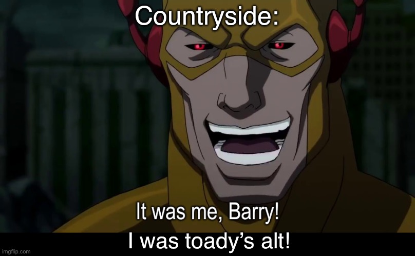 Are the theories true?? | Countryside:; I was toady’s alt! | image tagged in it was me barry,msmg | made w/ Imgflip meme maker
