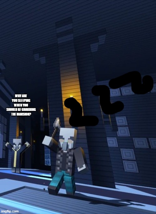 Illagers | WHY ARE YOU SLEEPING WHEN YOU SHOULD BE GUARDING THE MANSION? | image tagged in illagers | made w/ Imgflip meme maker