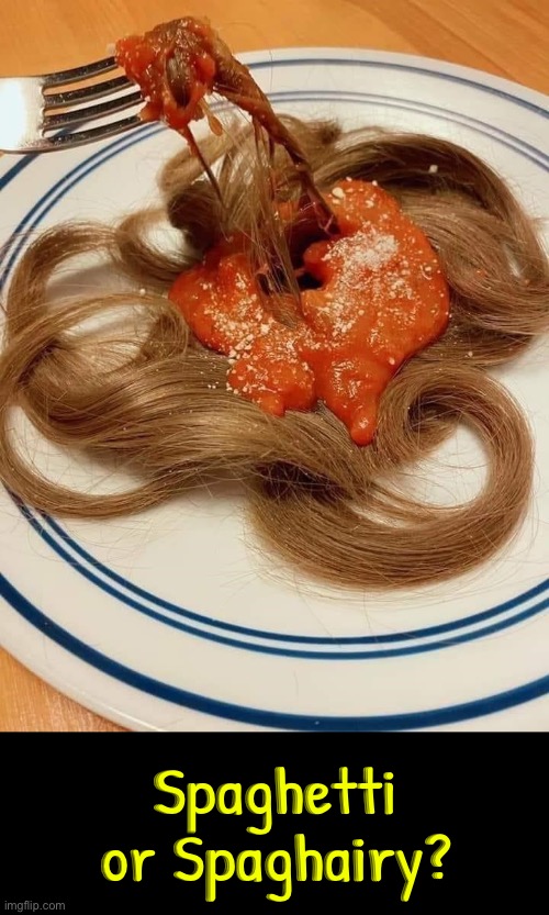 The thought of hair that long in my throat makes me gag | Spaghetti or Spaghairy? | image tagged in gag,cursed images,hair,nasty food,what a terrible day to have eyes,nope nope nope | made w/ Imgflip meme maker