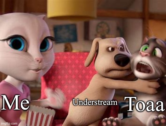 Fr fr | Me; Understream; Toaa | image tagged in talking tom getting choked | made w/ Imgflip meme maker
