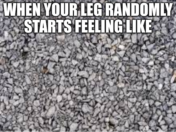gravel | WHEN YOUR LEG RANDOMLY STARTS FEELING LIKE | image tagged in memes,funny,relatable | made w/ Imgflip meme maker
