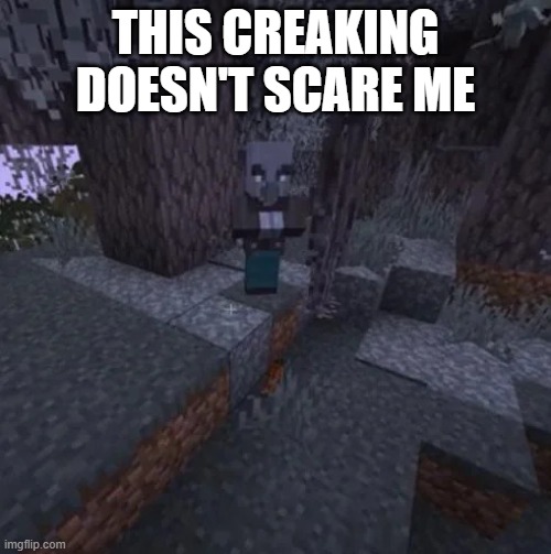 Vindicator Running Away From Creaking | THIS CREAKING DOESN'T SCARE ME | image tagged in vindicator running away from creaking | made w/ Imgflip meme maker