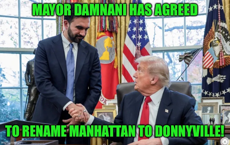 MAYOR DAMNANI HAS AGREED; TO RENAME MANHATTAN TO DONNYVILLE! | made w/ Imgflip meme maker