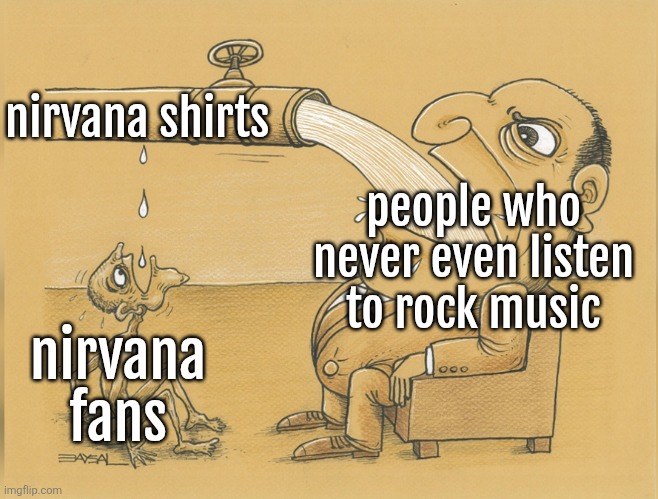 fat man drinking from pipe | nirvana shirts; people who never even listen to rock music; nirvana fans | image tagged in fat man drinking from pipe | made w/ Imgflip meme maker